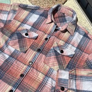 Plaid Pink and Blue Heavy Flannel Jacket